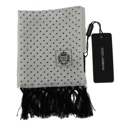 White Black Polka Dot Silk Scarf