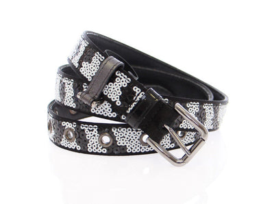 Black Silk Sequined Logo Belt