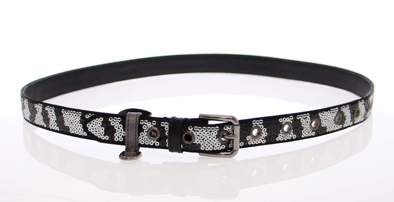Black Silk Sequined Logo Belt