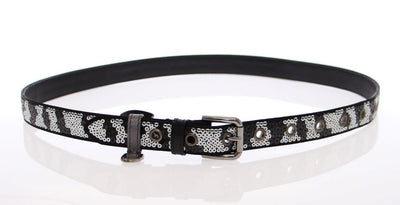 Black Silk Sequined Logo Belt