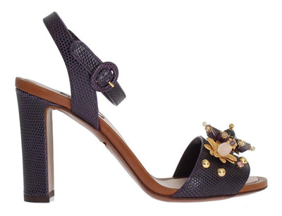 Purple Floral Crystal Leather Sandals
