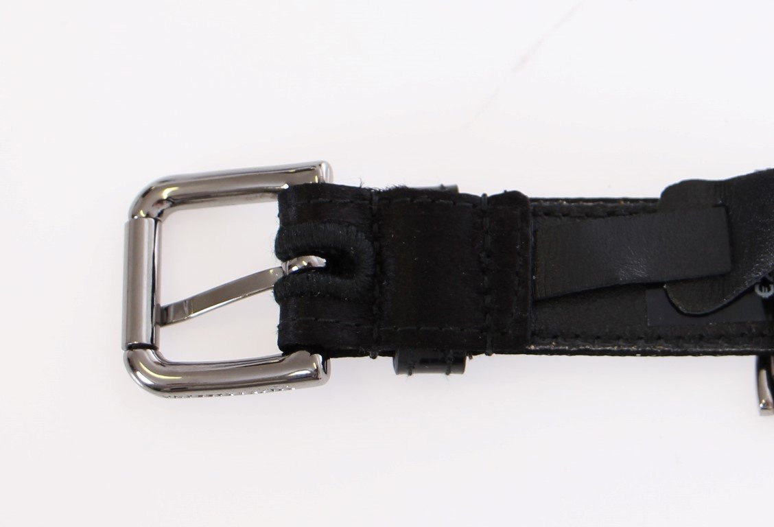 Black Silk Sequined Logo Belt