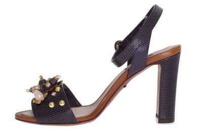 Purple Floral Crystal Leather Sandals