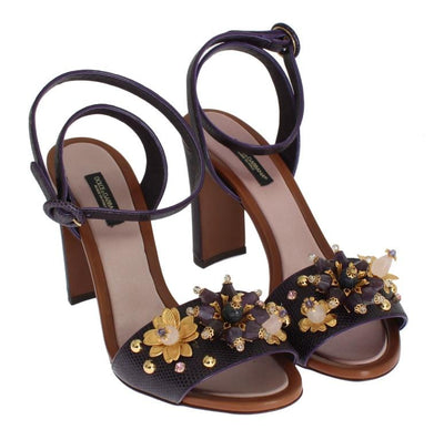 Purple Floral Crystal Leather Sandals