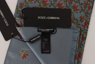 Blue Floral Pattern Silk Scarf