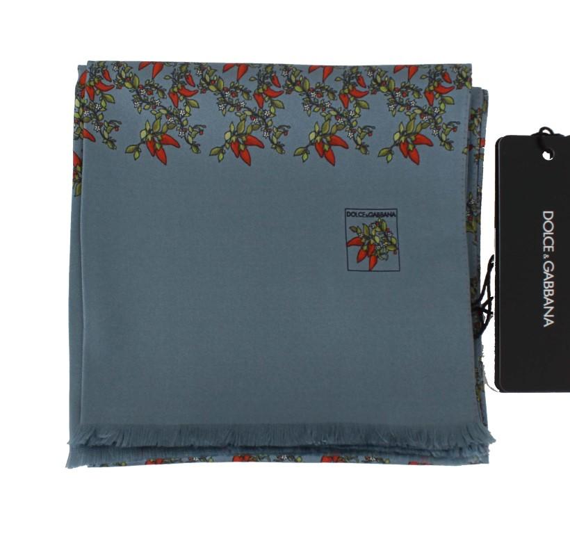 Blue Floral Pattern Silk Scarf