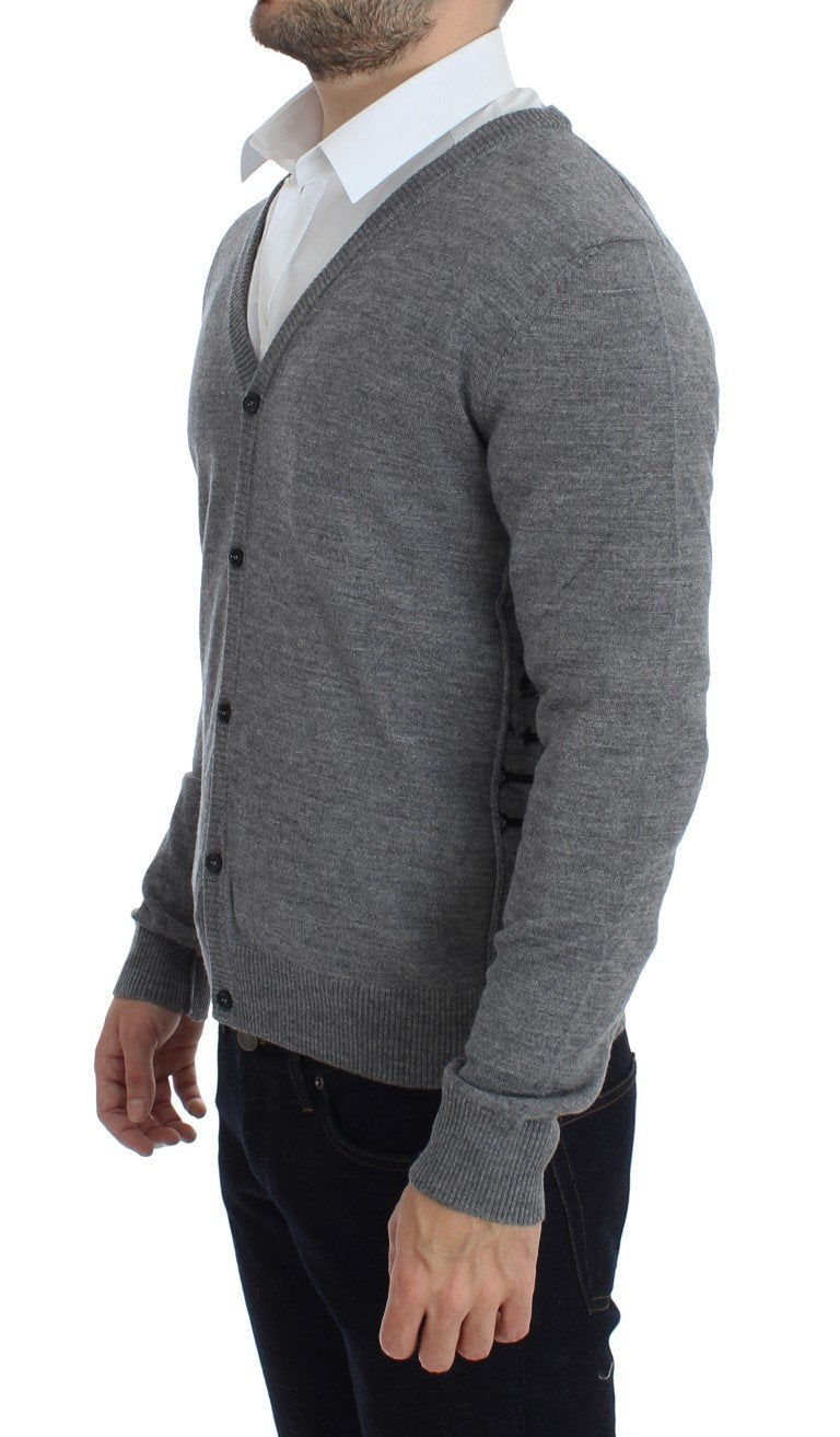 Gray Wool Button Down Logo Cardigan