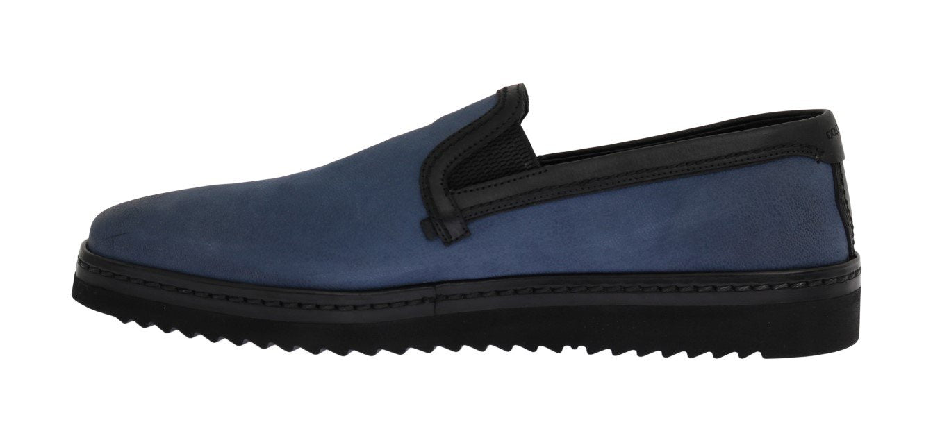 Blue Black Leather Loafers
