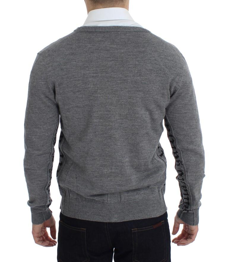 Gray Wool Button Down Logo Cardigan