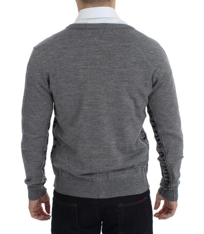 Gray Wool Button Down Logo Cardigan