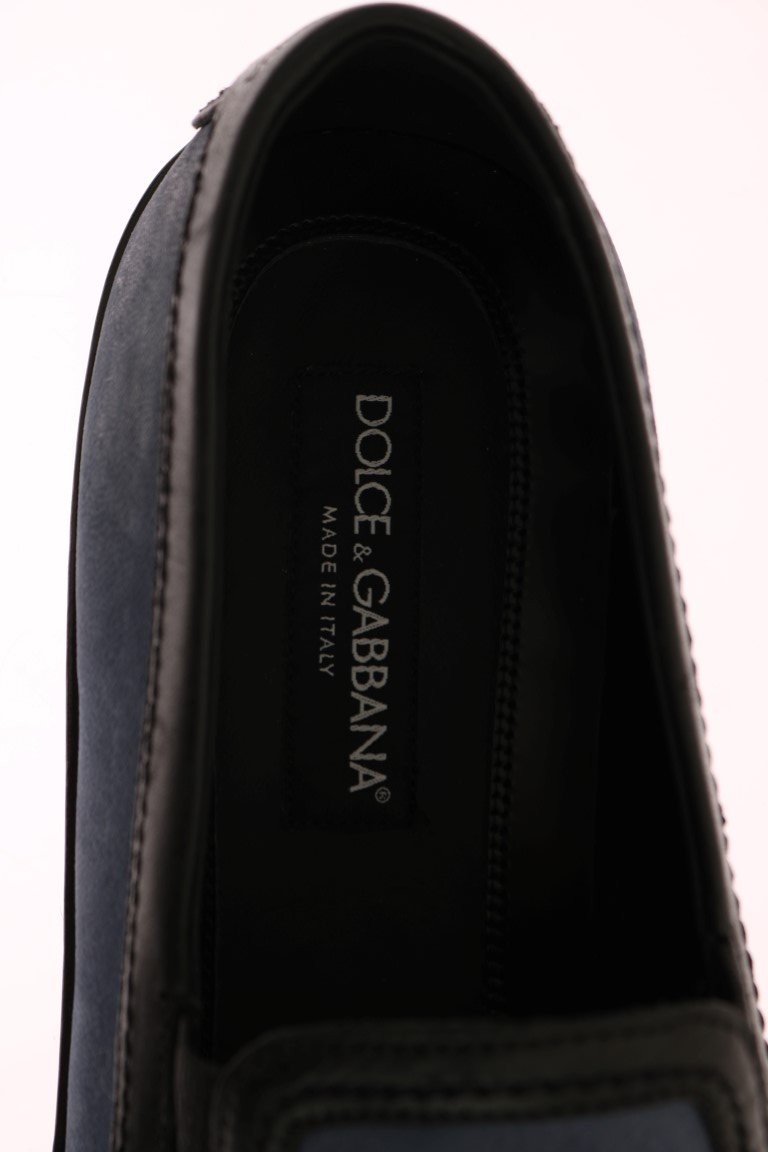 Blue Black Leather Loafers