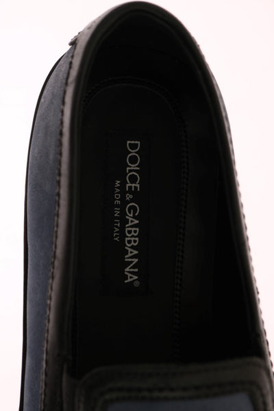Blue Black Leather Loafers
