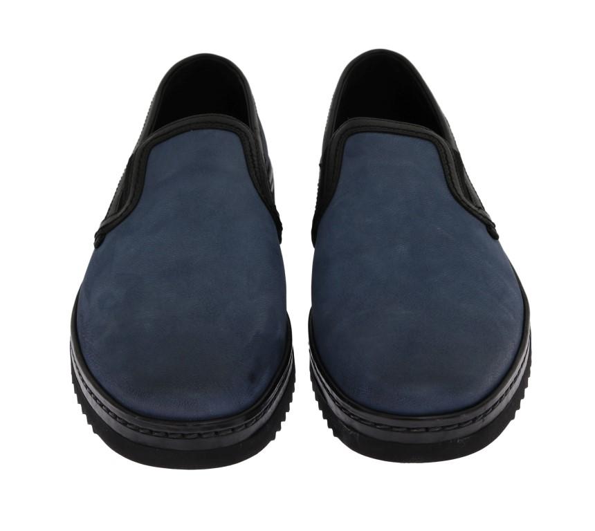 Blue Black Leather Loafers
