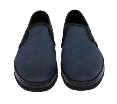 Blue Black Leather Loafers