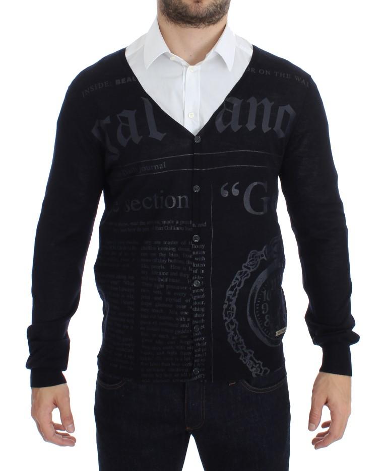 Black Wool Button Down Logo Cardigan