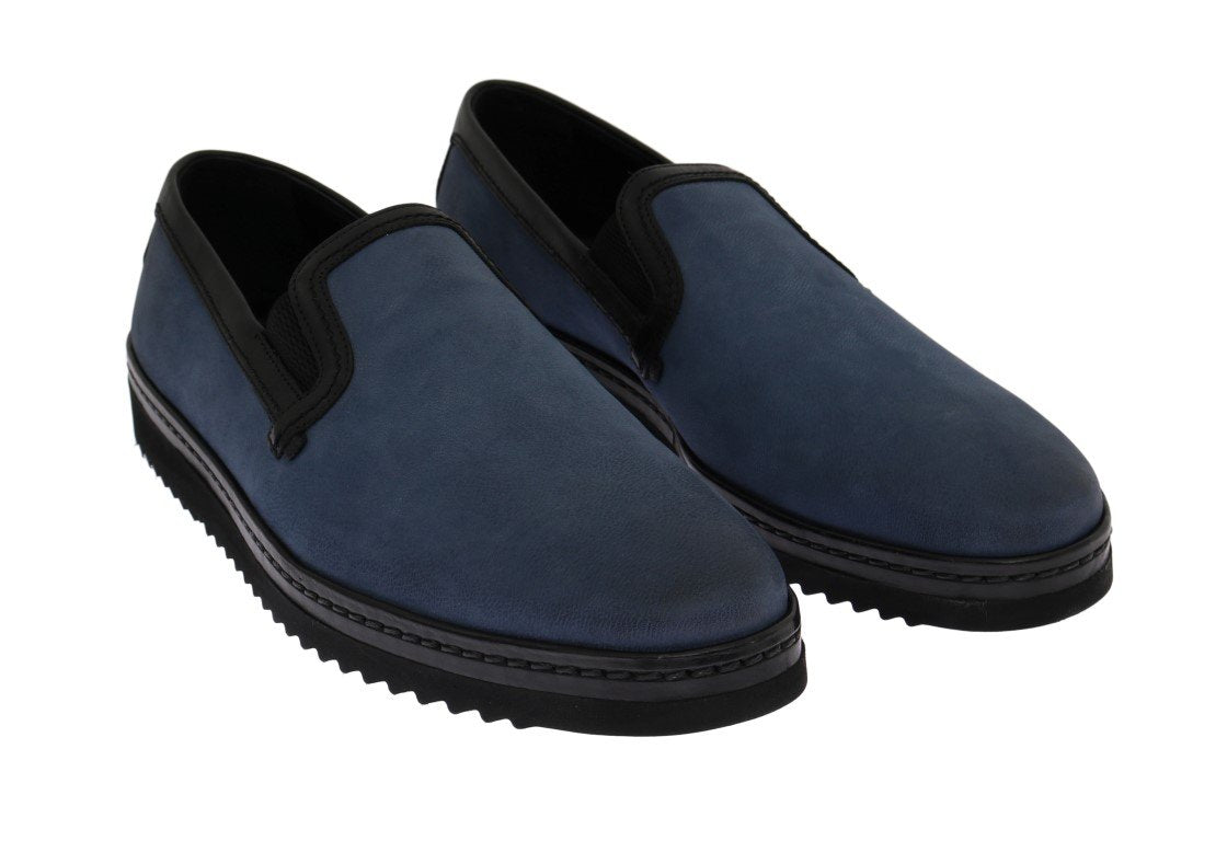 Blue Black Leather Loafers