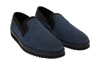 Blue Black Leather Loafers