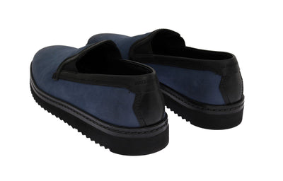 Blue Black Leather Loafers