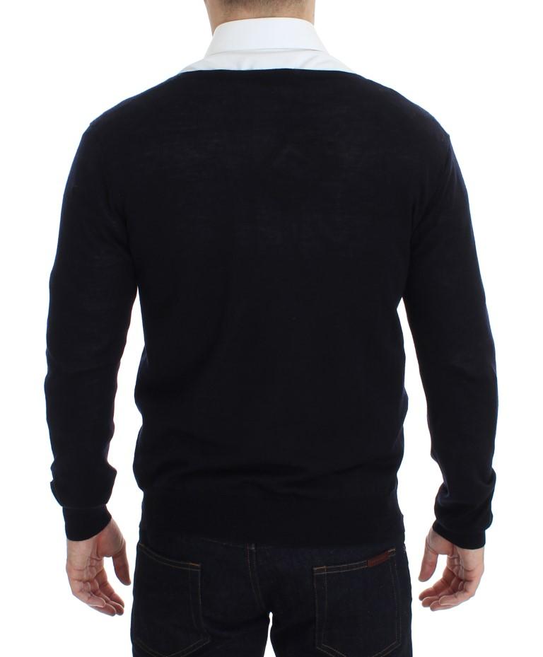 Black Wool Button Down Logo Cardigan