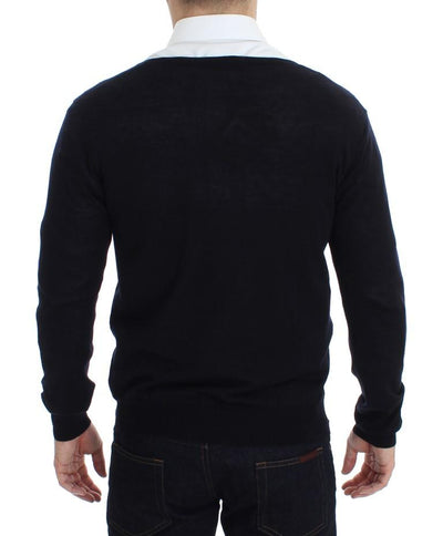 Black Wool Button Down Logo Cardigan
