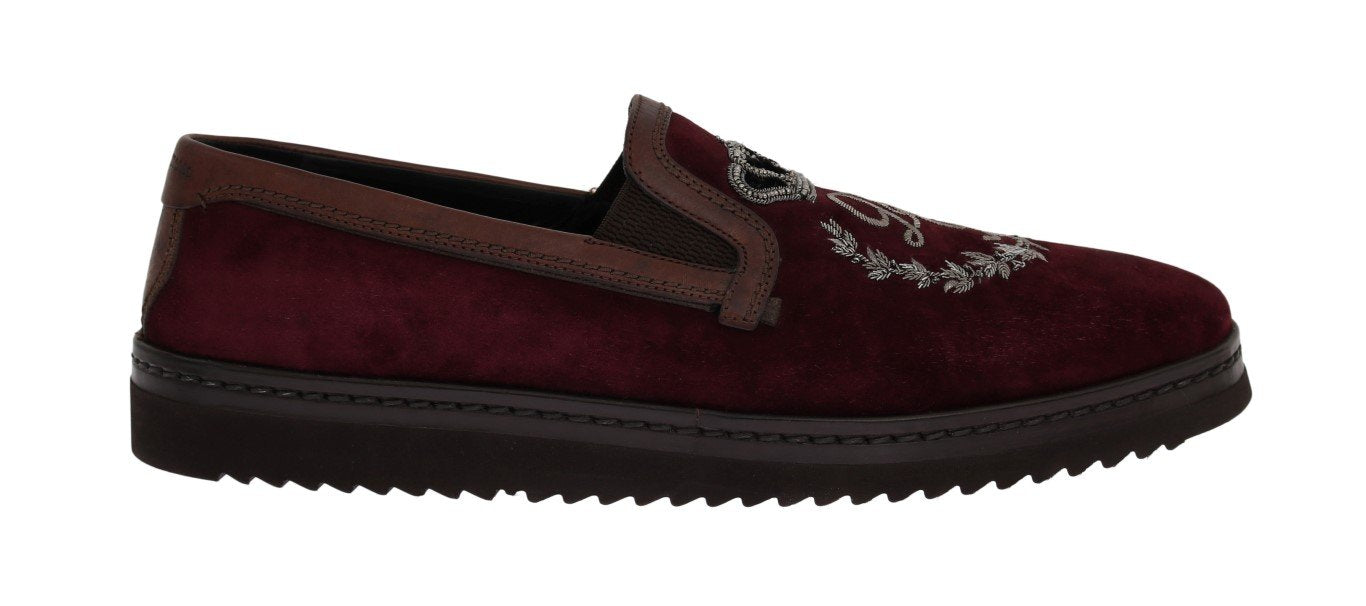 Bordeaux Suede Embroidered Loafers
