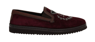 Bordeaux Suede Embroidered Loafers