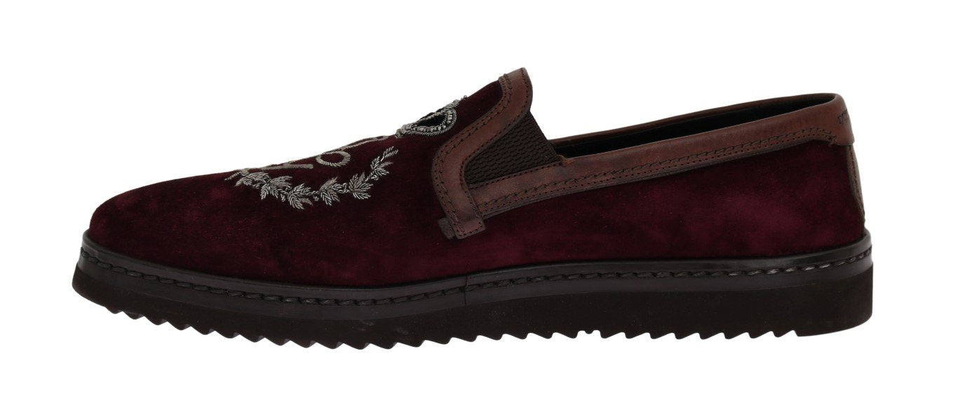 Bordeaux Suede Embroidered Loafers