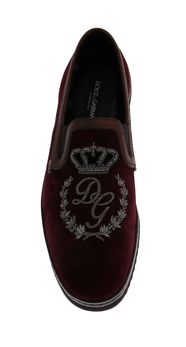 Bordeaux Suede Embroidered Loafers