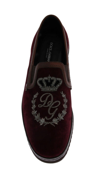 Bordeaux Suede Embroidered Loafers