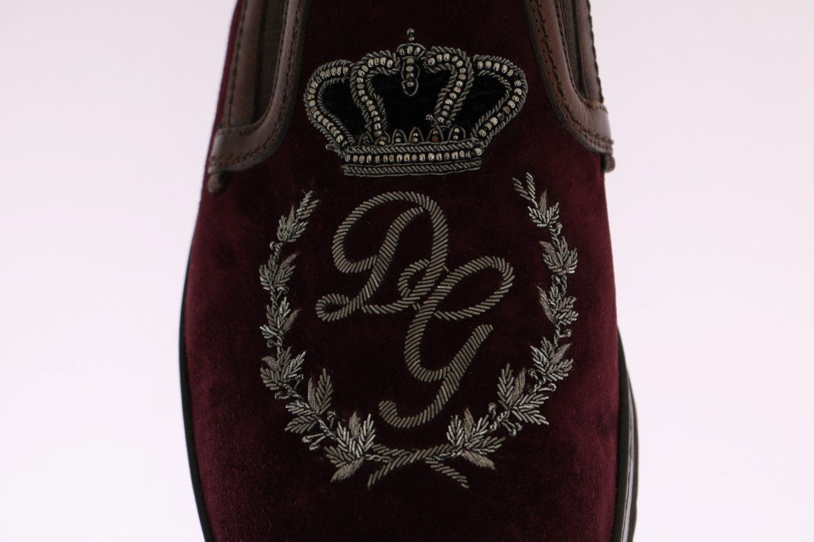 Bordeaux Suede Embroidered Loafers