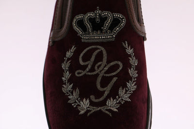 Bordeaux Suede Embroidered Loafers
