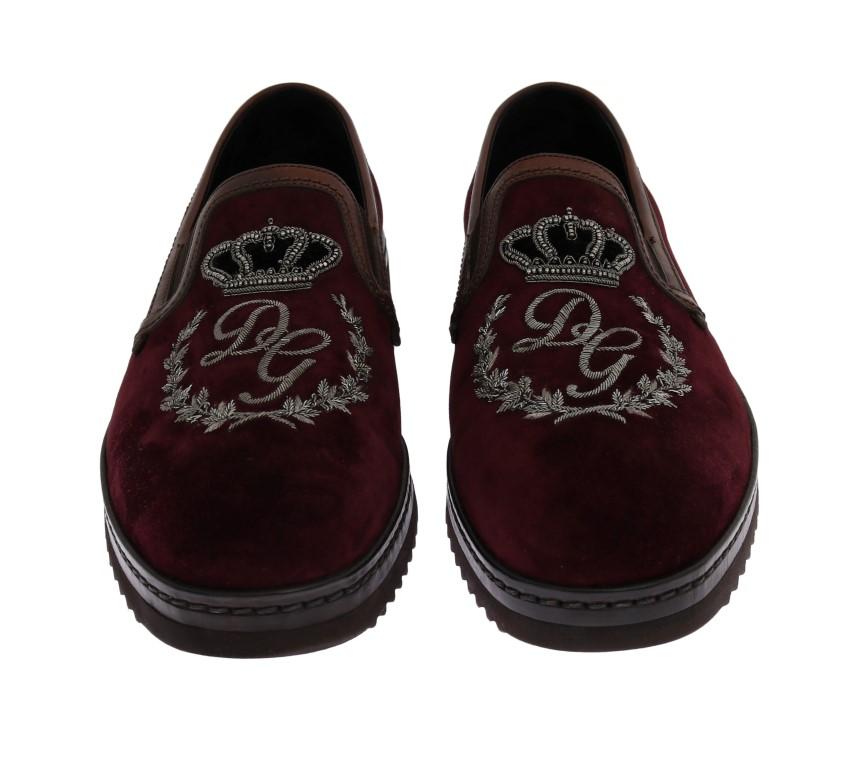 Bordeaux Suede Embroidered Loafers