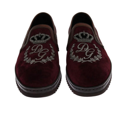 Bordeaux Suede Embroidered Loafers