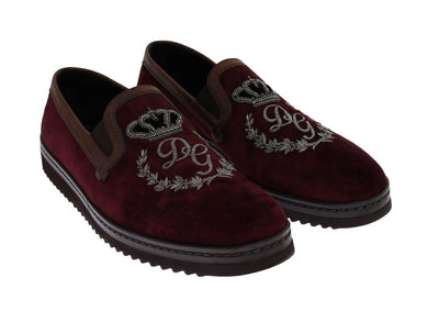 Bordeaux Suede Embroidered Loafers