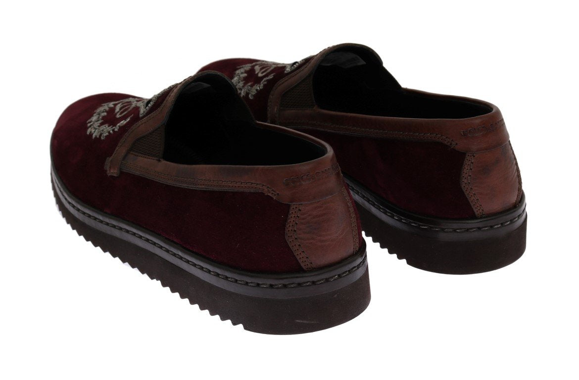 Bordeaux Suede Embroidered Loafers
