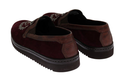 Bordeaux Suede Embroidered Loafers