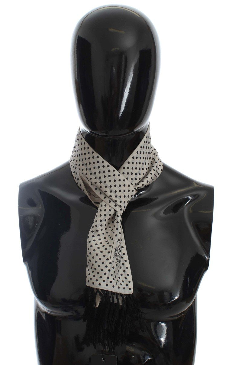 Beige Polka Dotted Silk Scarf