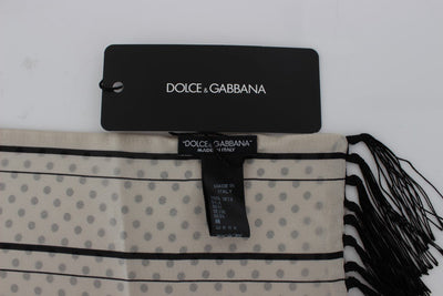 Beige Polka Dotted Silk Scarf