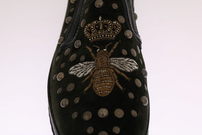 Green Velvet Royal Bee Ricamo Loafers