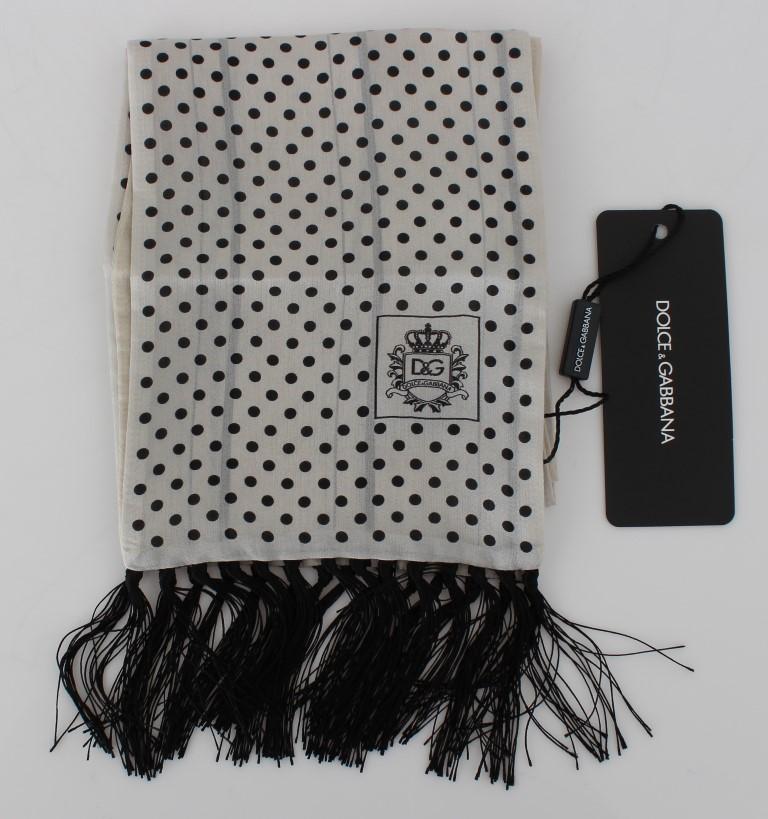 Beige Polka Dotted Silk Scarf