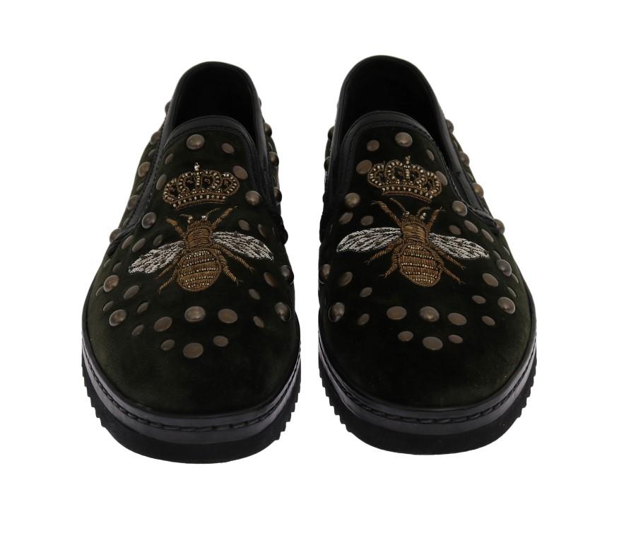 Green Velvet Royal Bee Ricamo Loafers