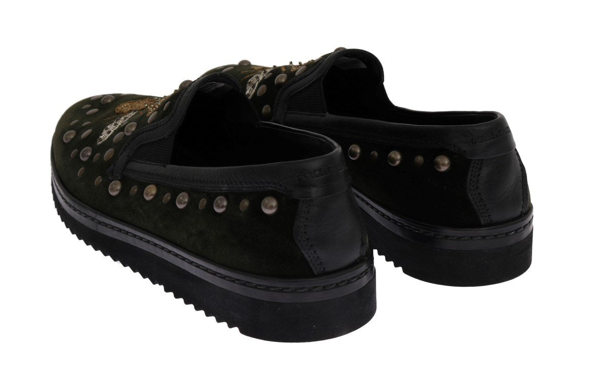 Green Velvet Royal Bee Ricamo Loafers