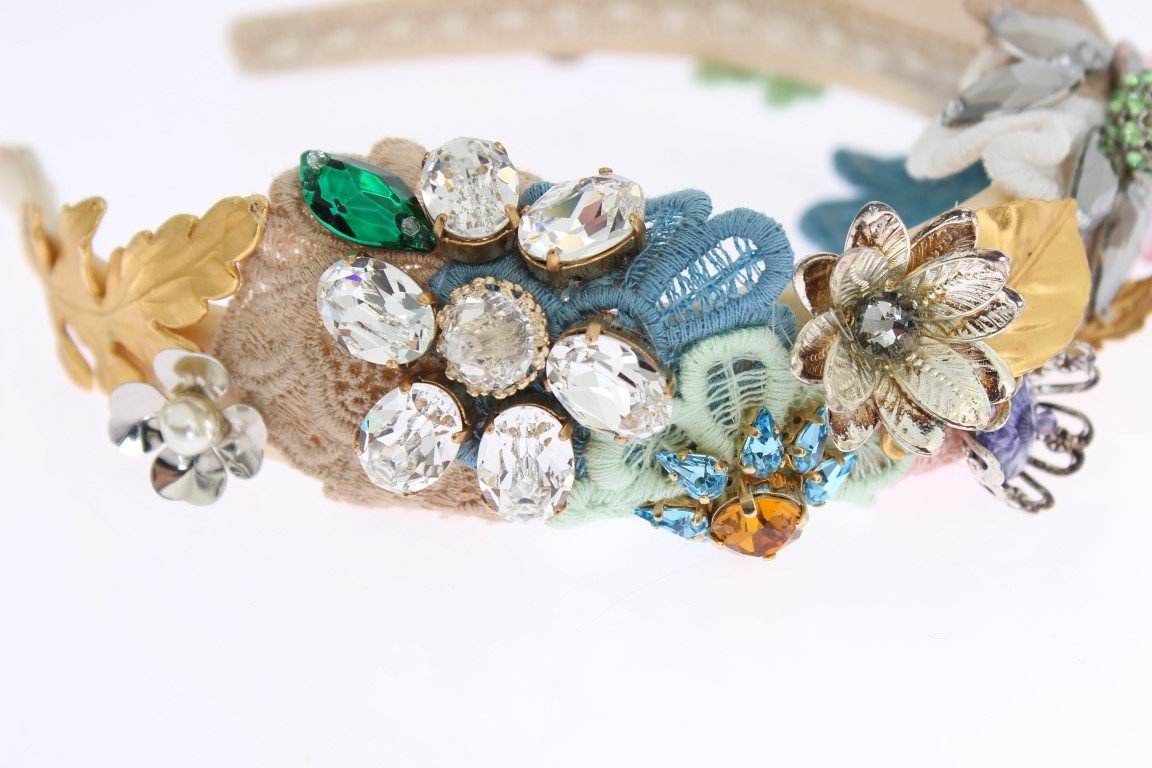 Multicolor Floral Crystal Gold Headband