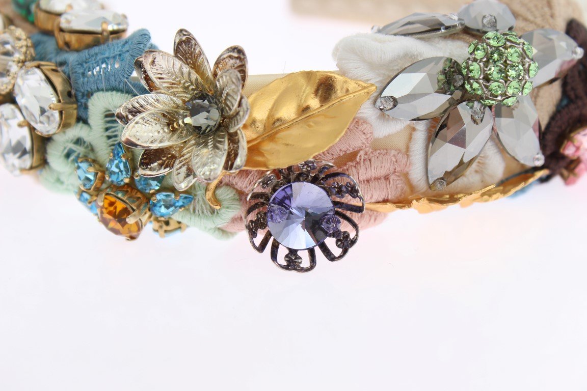 Multicolor Floral Crystal Gold Headband