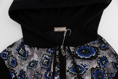 Black Blue Print Wool Zipper Hooded Sweater