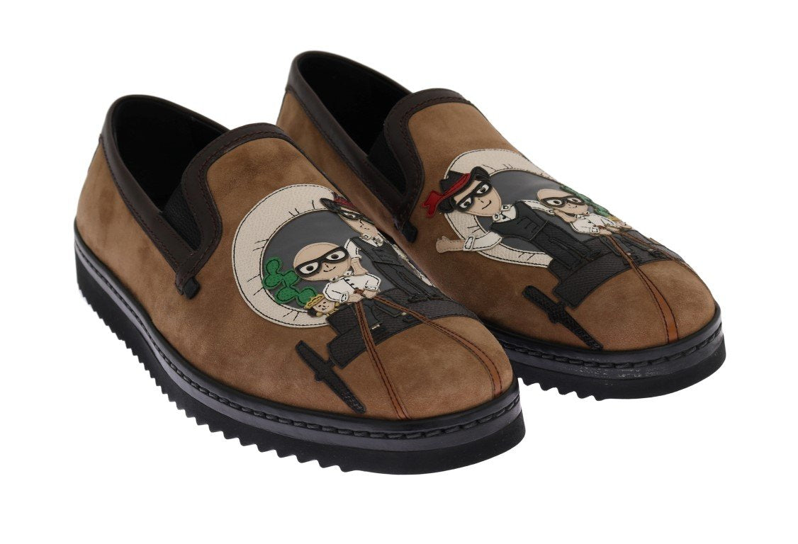 Beige Brown Suede Loafers