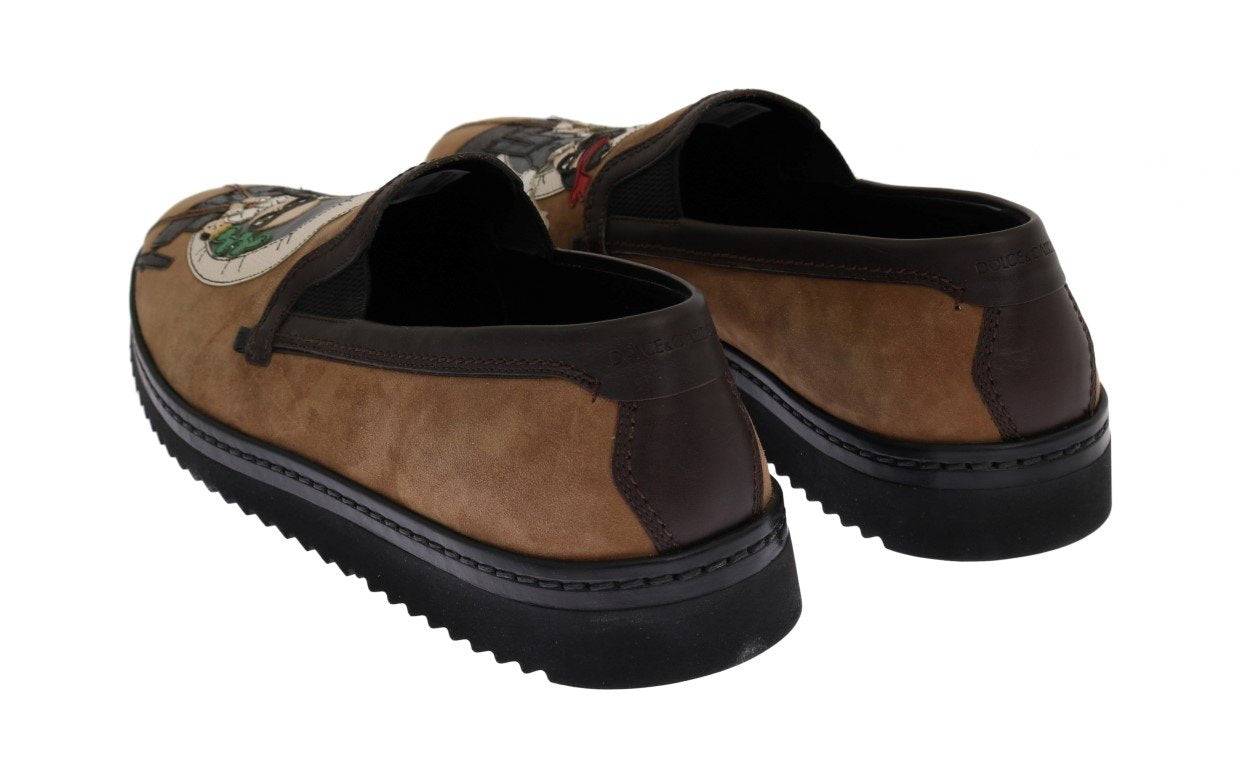 Beige Brown Suede Loafers