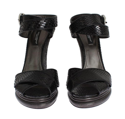 Black Python Snakeskin Platform Wedges