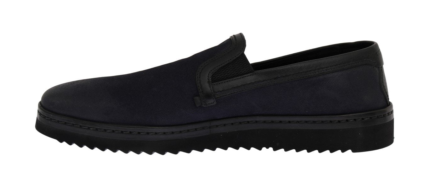 Blue Black Leather Loafers