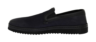 Blue Black Leather Loafers